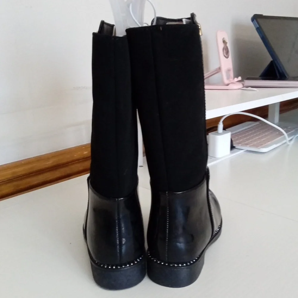 NWT The Children’s Place Toddler Girls Black Rain Boots Gold Bow Size 7